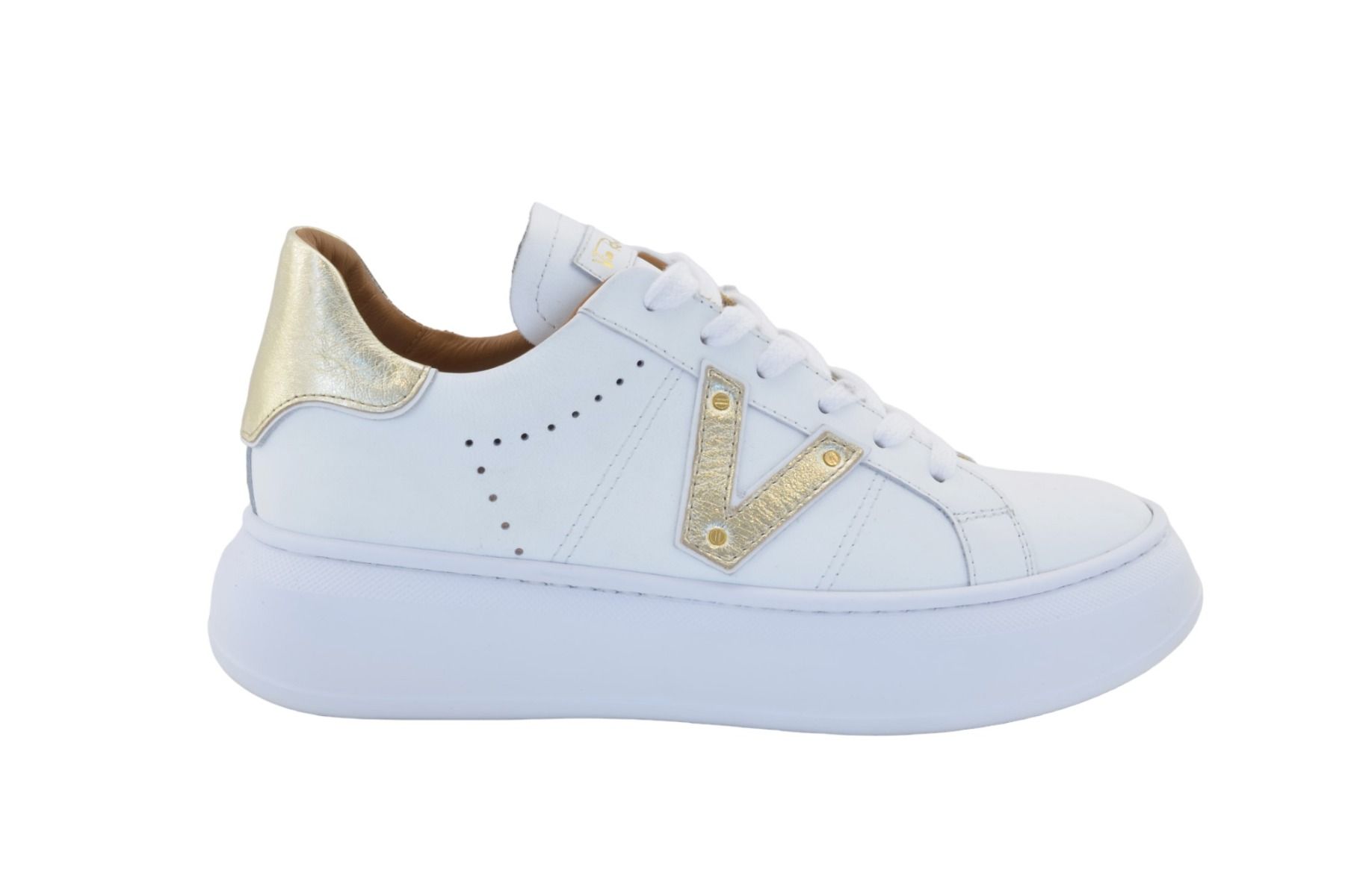 Via Roma 15 Sneakers pelle bianca+platino V 4156 - Via Roma 15